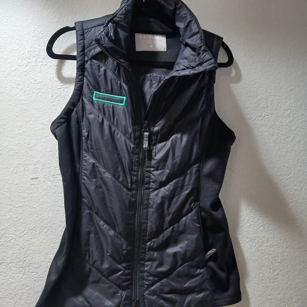 Athleta Black Quilted Vest with Green Accent